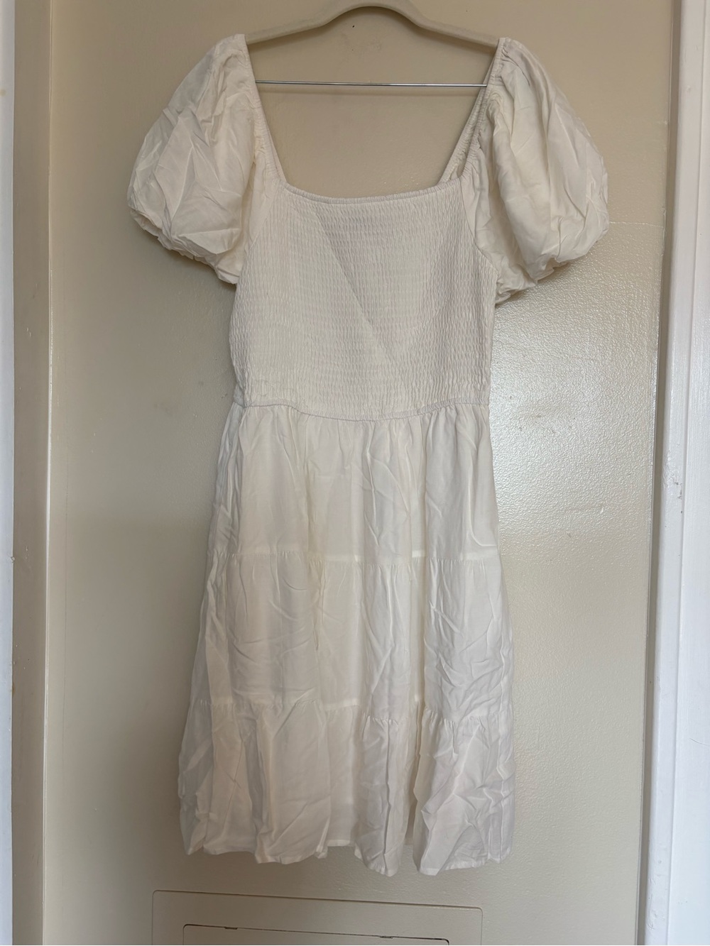 Zesica Women's Ruffle Puff Sleeve Smocked Mini Dress in Cream